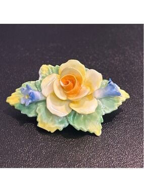 Women's ARTONE Yellow Blue Floral Bone China Brooch One Size